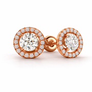 Front View of Round Lab-Grown Diamond Stud Earrings with Detachable Halo Jackets in 14K Rose Gold